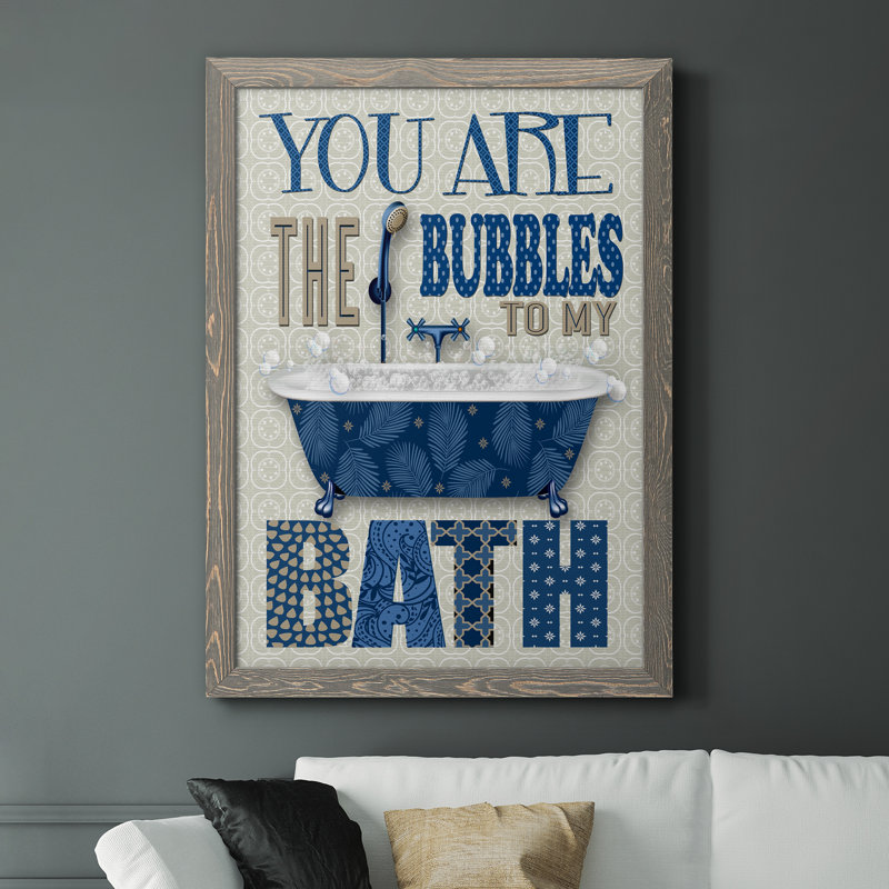 «Bubble Bath», art textuel sur toile, H 44 po x l 31 po x P 1 po, Encadré gris