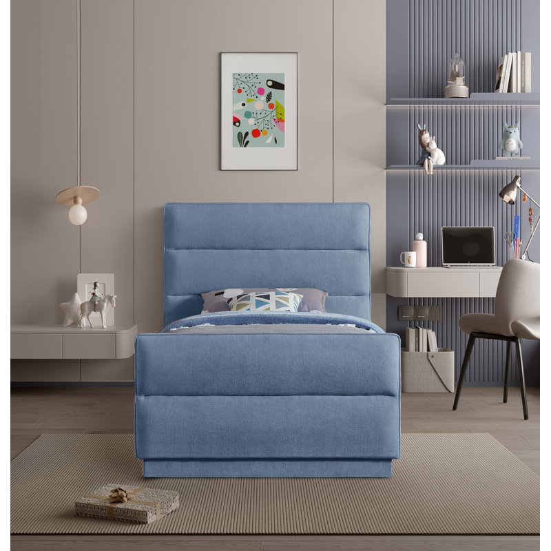 Lit tapissier standard capitonné Paxton, Simple, Tissu chenille bleu pâle