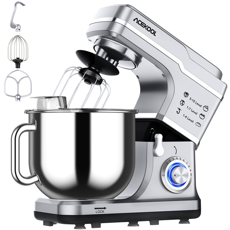 Silver Stand Mixer 7.5QT Kitchen Stand Food Mixer 10-Speed Tilt-Head Dough Mixer Stainless Steel Bowl with Dough Hook, Silver