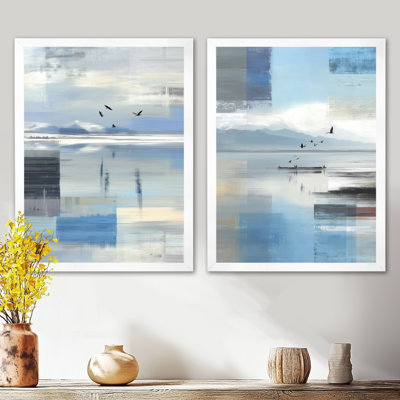 «Blue Oceans Edge of Wonder Accents With White - Landscape Large», art mural 2 pièces