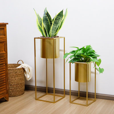 Set of 2 Large Planters with Stand Planter for Indoor Plants 28 &18" H Morden Plant Pots by Ebern Designs
