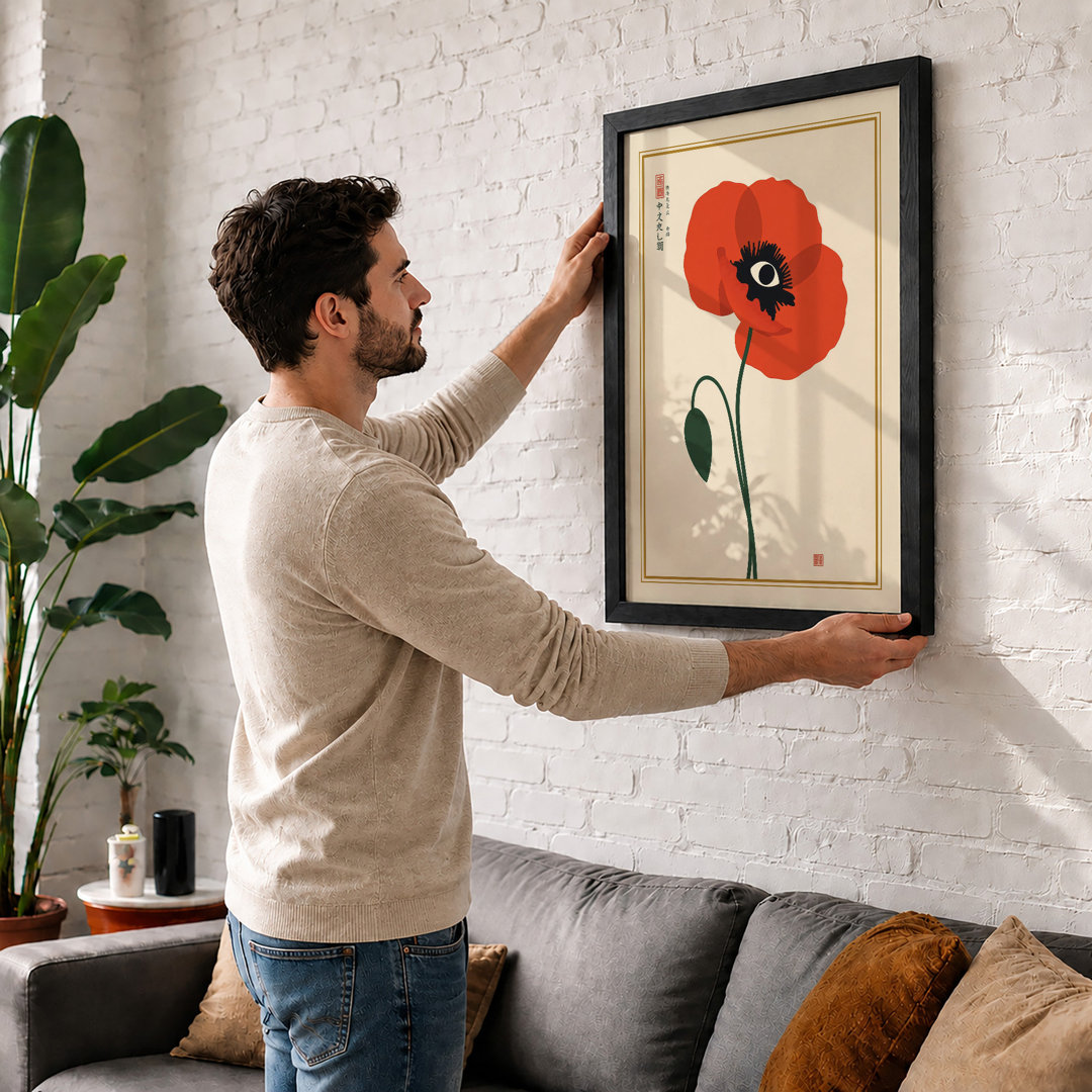 Single Poppy Bloom Botanical - Framed Print