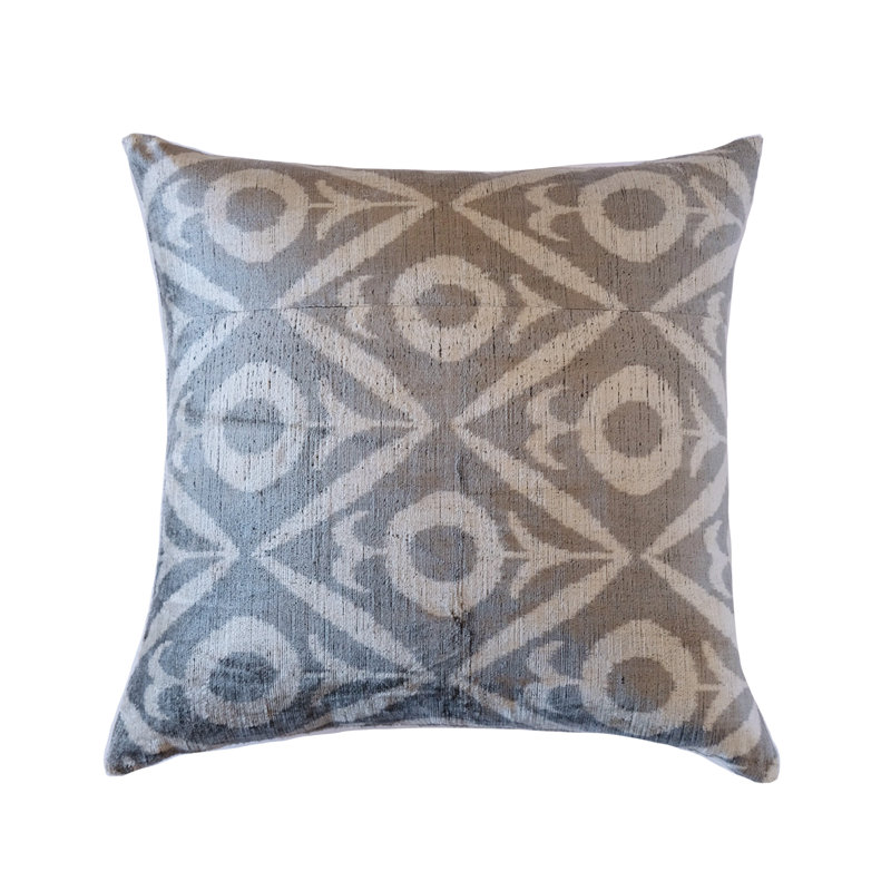 Kara Feather Throw Pillow, Gray/White/Beige Ikat, 24" x 24"
