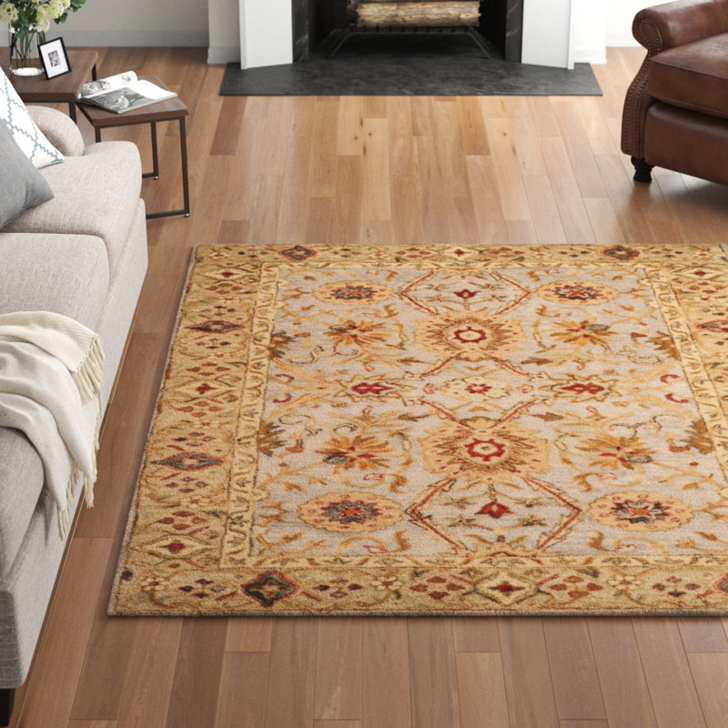 Tapis beige en laine touffeté à la main Armintha, Rectangle 9 pi 6 po x 13 pi 6 po