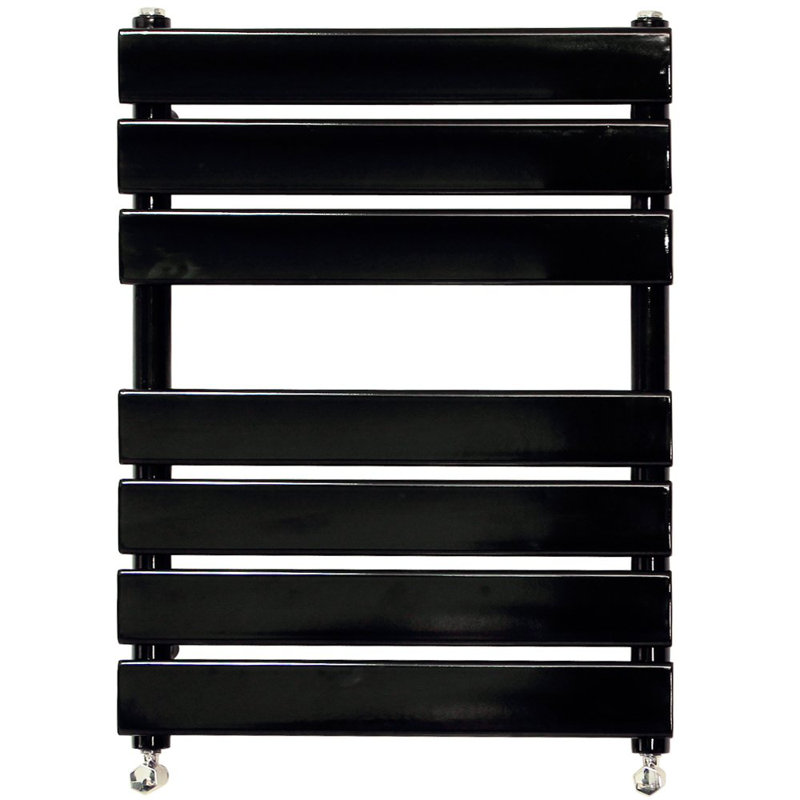 Flat Panel Heated Towel Rail Radiator Bathroom Warmer, 65cm H x 50cm W x 6.2cm D, Black