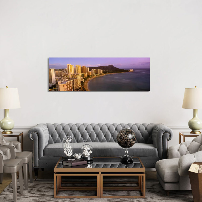 High Angle View of Buildings at the Waterfront, Waikiki Beach, Honolulu, Oahu, Hawaii, USA 1 Piece Wrapped Canvas Panoramic Wall Art