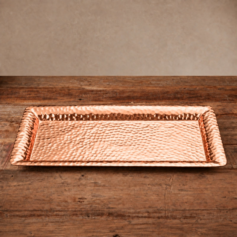 Hand Hammered Metal Decorative Vanity Serving Tray, 16" W x 8" D x 1.75" H, Copper