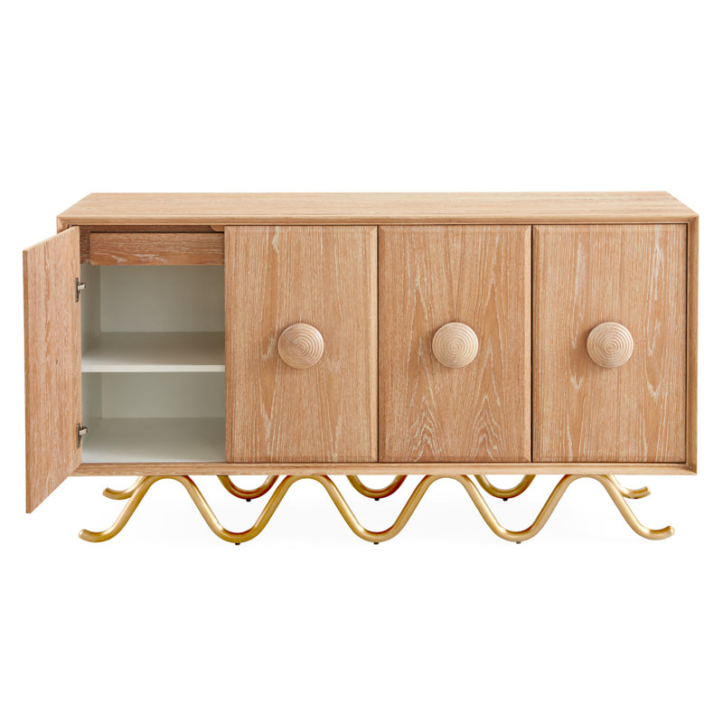 Brussels Grand Oak Buffet with Brushed Brass Base and Velvet-Lined Drawers