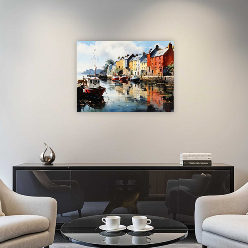 «Blue Red Villagean Ireland Peaceful», art mural de qualité supérieure pour le salon, 24 x 32 po