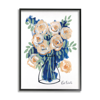 Abstrait fleur tourbillonnant roses roses dessin au trait surdimensionné noir encadré estampe numérique par Kait Roberts
