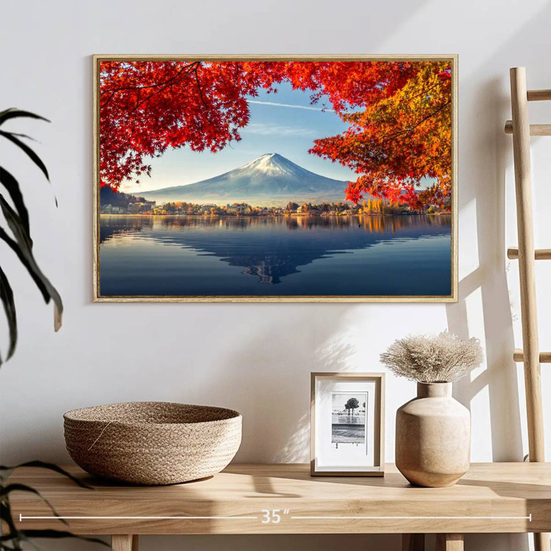 Mont Fuji - automne, 25 po x 17 po, Cadre flottant en bois naturel