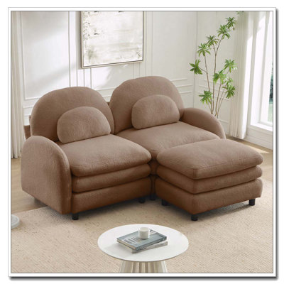 Teddy Fabric Cloud Sofa,Curved Backrest and Armrest with Curved Lumbar Pillows