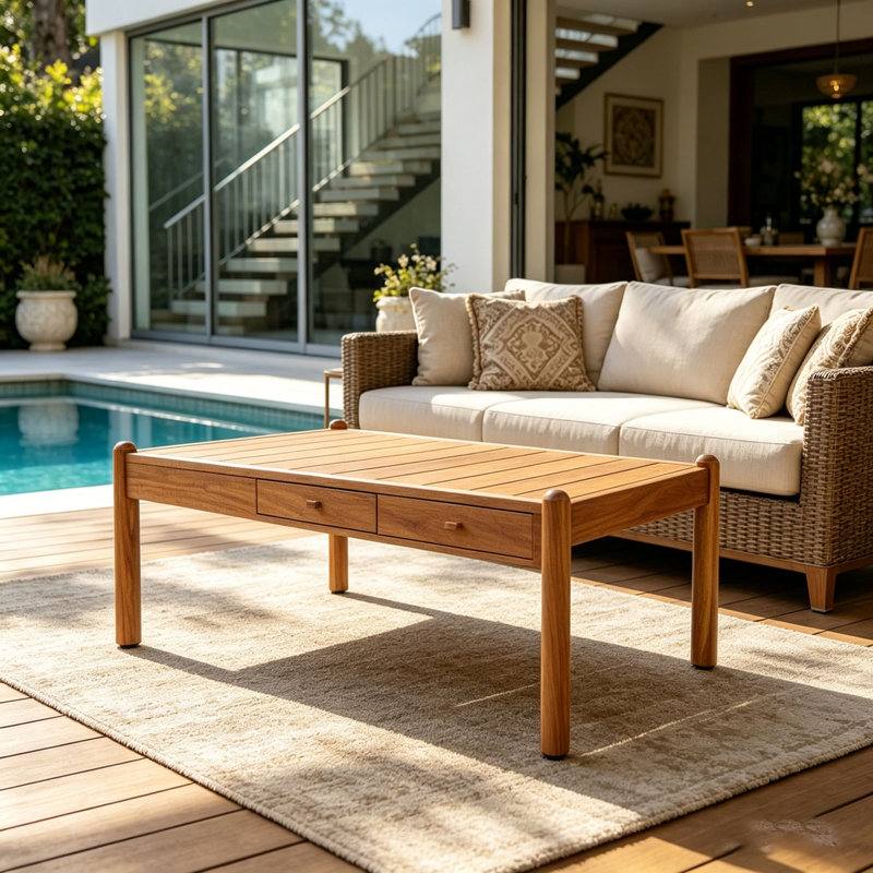 Table basse d'extérieur en bois d'acacia, Teck