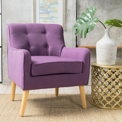 Chaise avec accoudoirs de style Mid-Century mauve, dossier très confortable avec dossier moderne, coussin rembourré et structure en bouleau