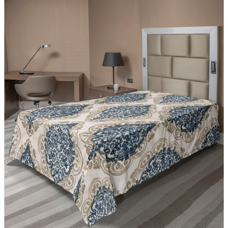 Drap plat Ambesonne, Drap plat pour lit simple TG, Bleu, mauve, brun clair / géométrique