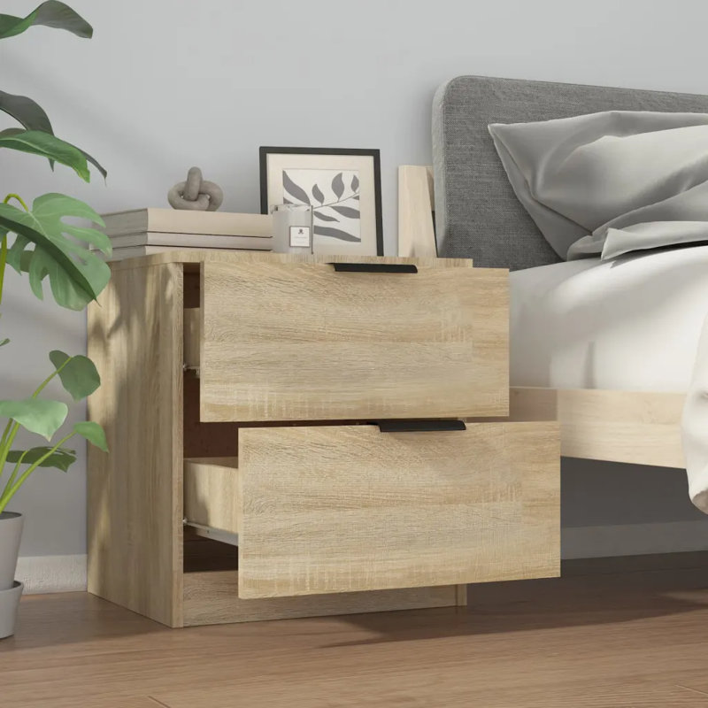 Jaicen 45cm W Manufactured Wood Bedside Table, Sonoma Oak