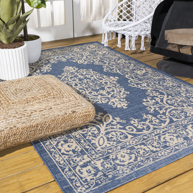 Galon Filigree Blue/Beige Indoor/Outdoor Rug, Rectangle 3'1" x 5'