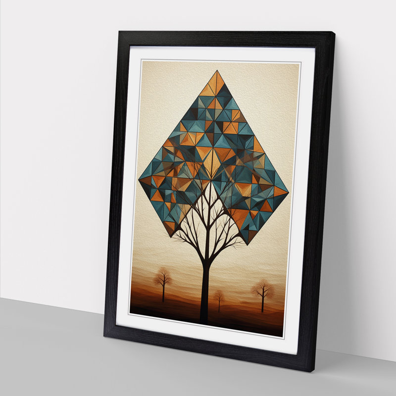 Tree Geometric No.2 - Single Picture Frame Print on Wood, 46cm H x 34cm W x 2cm D, Black