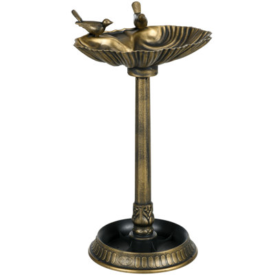 Outsunny 32" Antique Bird Bath With Pedestal Flower Planter Base, Vintage Style Decorative Birdbath, Bird Feeder Bowl & Planter Decoration Yard Statue, Bronze