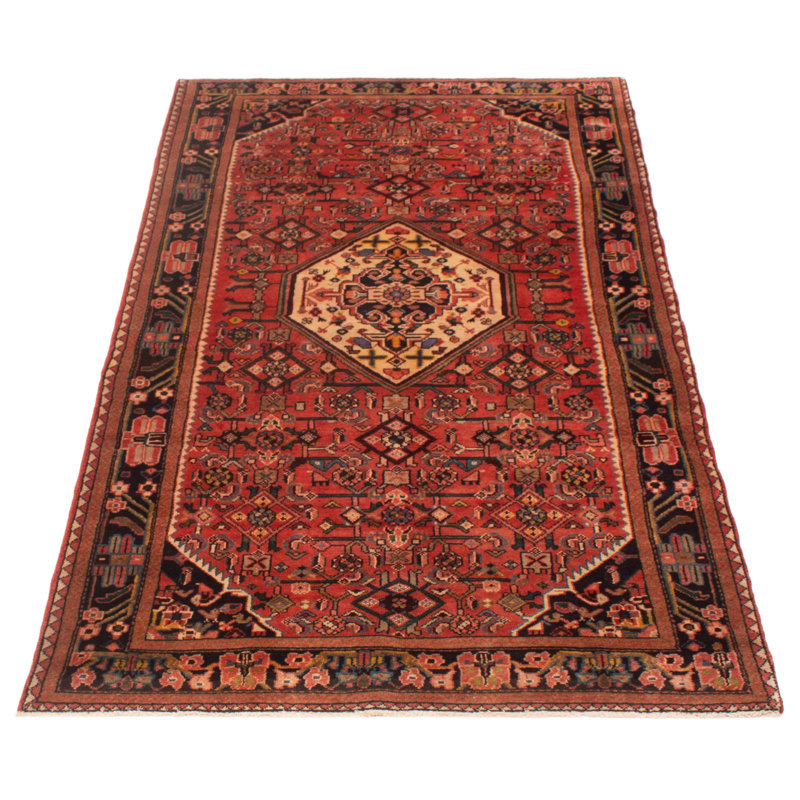 Tapis rouge unique en laine de style années 1990 de 4 pi 8 po x 8 pi 6 po Hemme