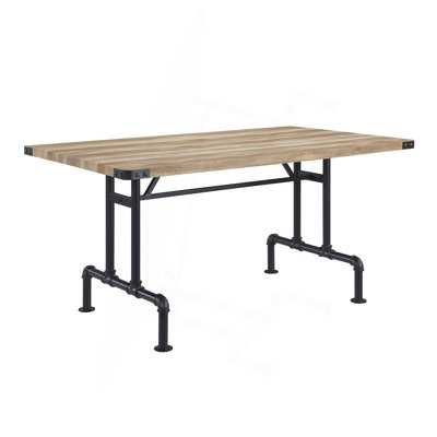 Table rectangulaire avec pieds en métal et surface en chêne de qualité combinant style industriel