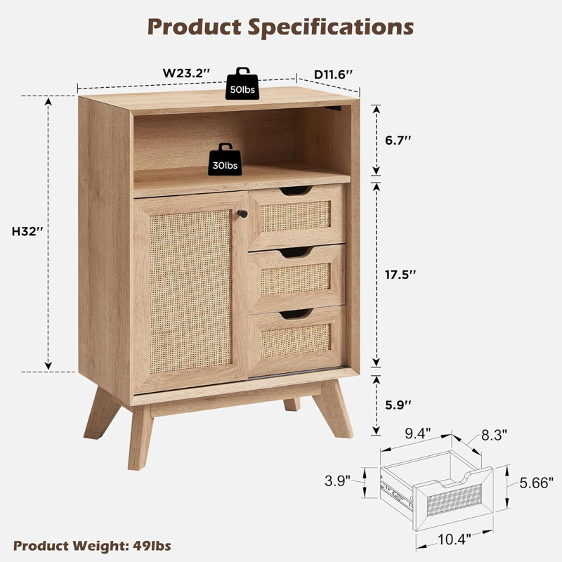 Natural Rattan Small Bathroom Cabinet