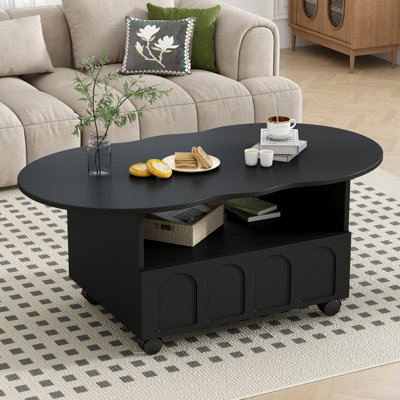 Table basse de style flexible avec 2 roues de frein, table d'appoint à plateau en nuage avec tiroir, table centrale irrégulière avec grand rangement pour le salon, 39,37 po x 23,6 po