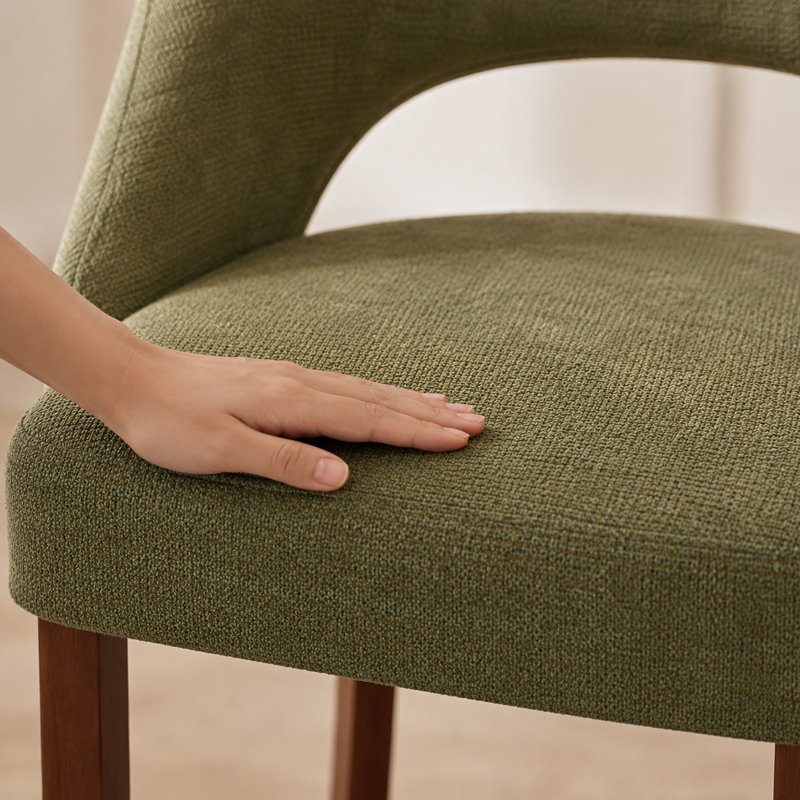 Ensemble de 2 chaises de salle à manger rembourrées en lin vert olive, chaises d'appoint modernes sans accoudoirs avec pieds en bois