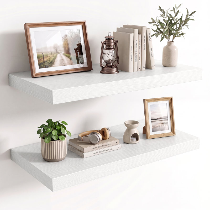 2 tablettes flottantes en bois extra-profondes 2 pièces, présentoirs muraux de conception moderne, 24"W x 11.6"D x 1.5"H