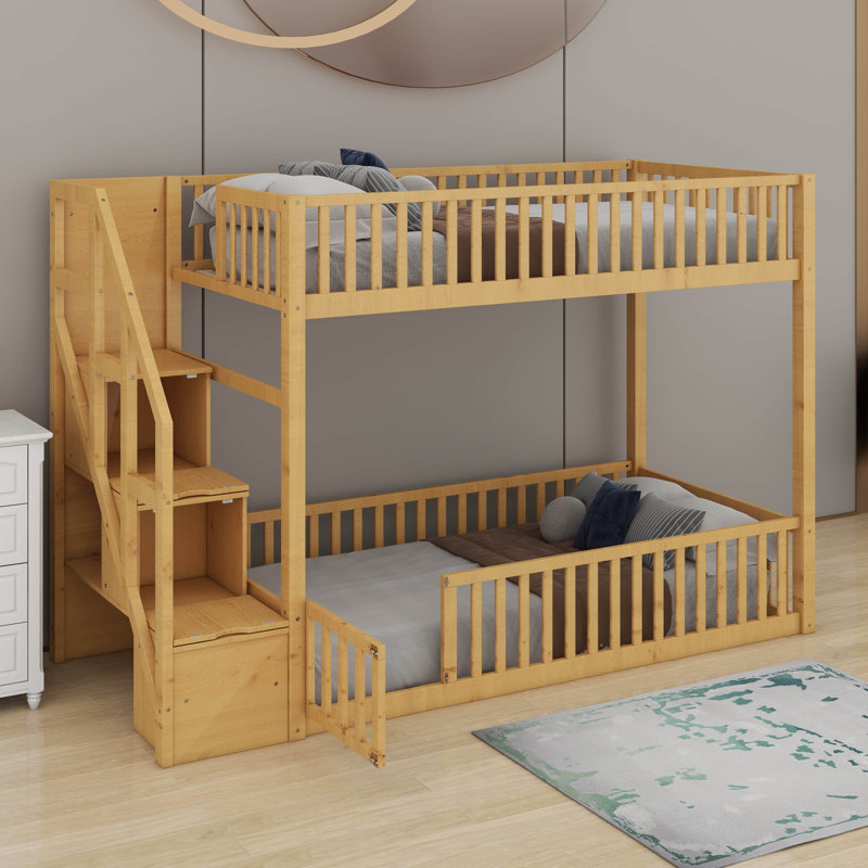 Twin Over Twin Floor Bunk Bed, Natural