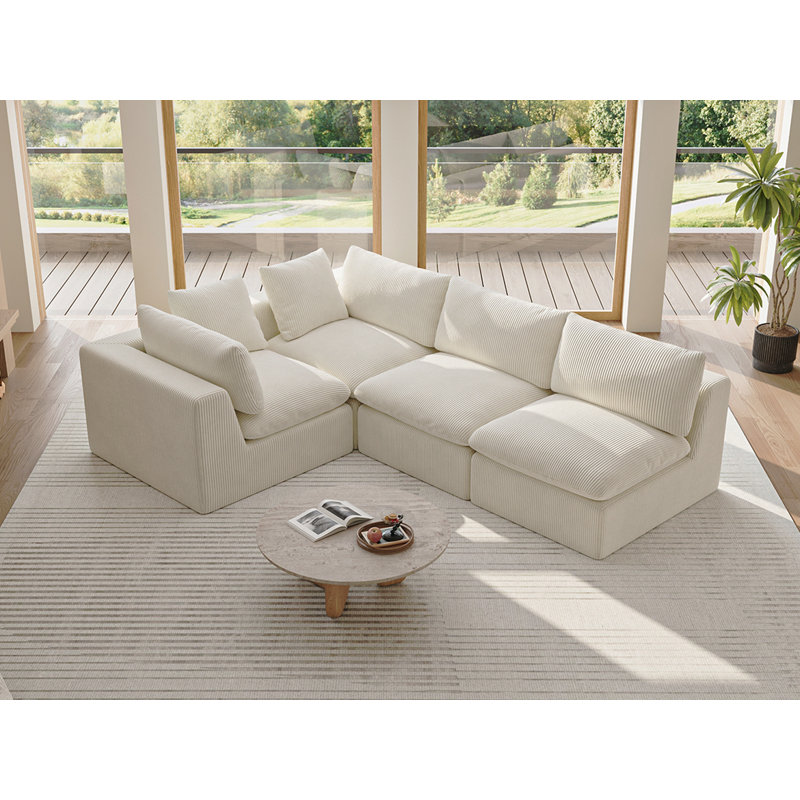 Canapé modulaire modulaire, causeuse surdimensionnée de 135 pouces, canapé en forme de L, canapé 4 places revêtu de tissu velours côtelé avec 2 coussins