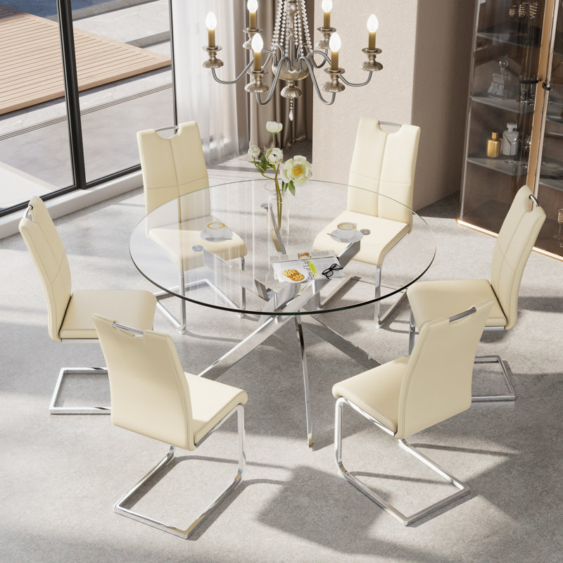 Ensemble de salle à manger 7 pièces, H 29,5 po x L 47,2 po x l 47,2 po, Jaune, Argent