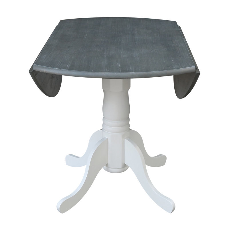 Philipston Extendable Round Solid Wood Dining Table, White, Heather Gray