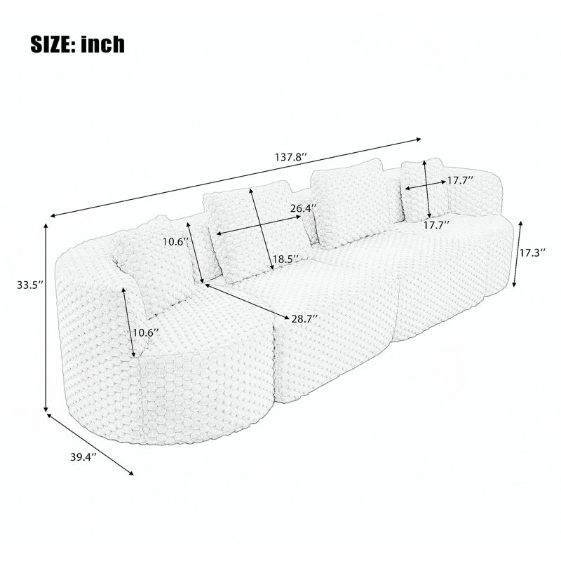 Canapé modulaire modulaire 137,8 po, Grey Polyester