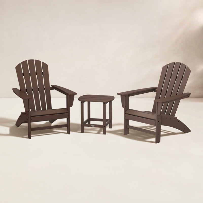 Nautical 3-Piece Adirondack Set with South Beach 18" Side Table, Mahogany