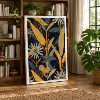 Navy Pattern Botanical - Wrapped Canvas
