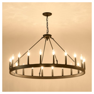 Lustre de 53,15 pouces en forme de roue de chariot noir mat, lustre industriel à hauteur réglable pour îlot de cuisine de la salle à manger - culot E12 (ampoules non incluses)