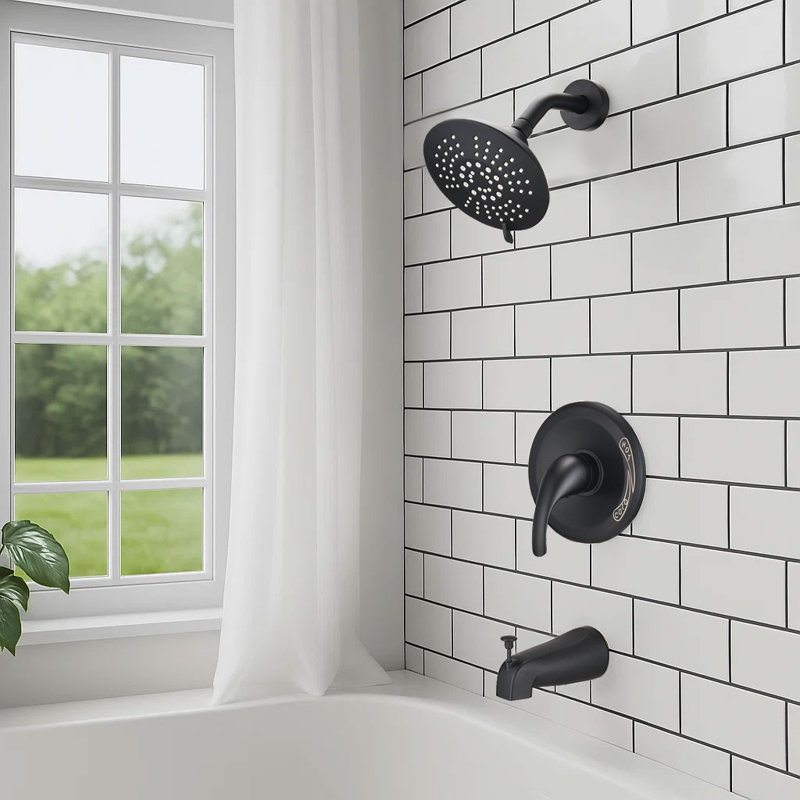 Ensemble de robinet de baignoire et douche avec pomme de douche à pluie de 6 po et bec de baignoire, valve incluse