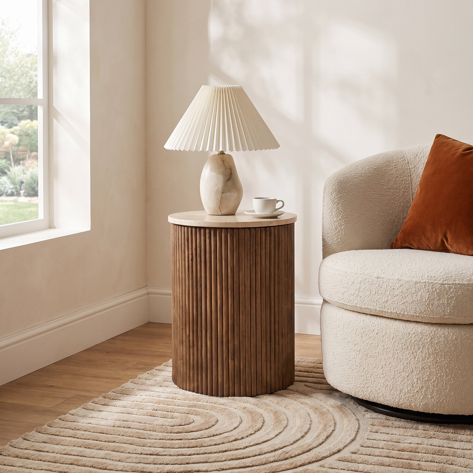 15" Travertine End Table