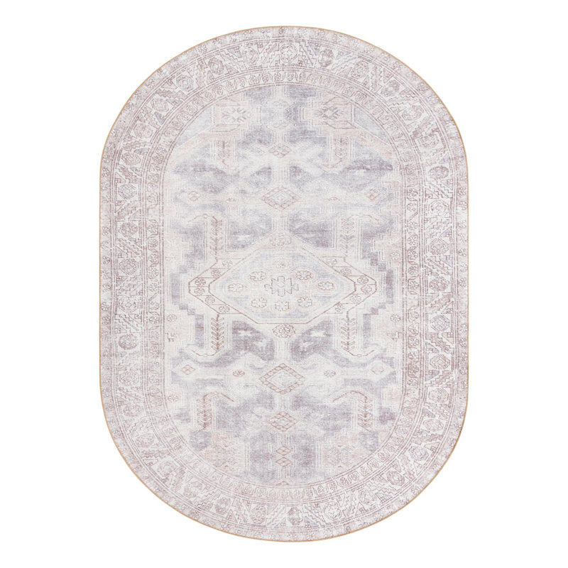 Tapis géométrique gris, Ovale 7 pi 6 po x 10 pi 6 po