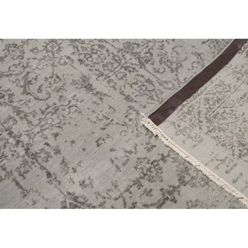 Tapis noir et argent de haute qualité noué à la main