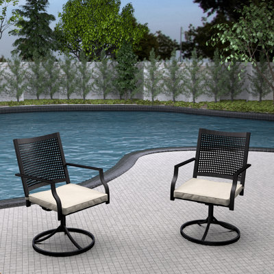Outdoor Iron Frame Swivel Dining Chair with Cushions
