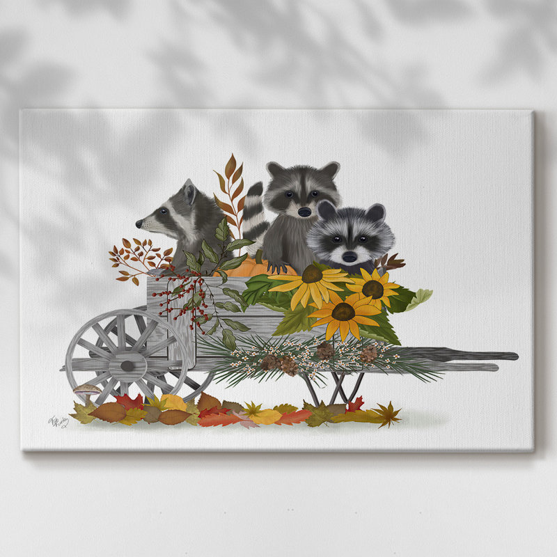 Raccoon Wheelbarrow-Gallery Wrapped Canvas, 12" H x 18" W