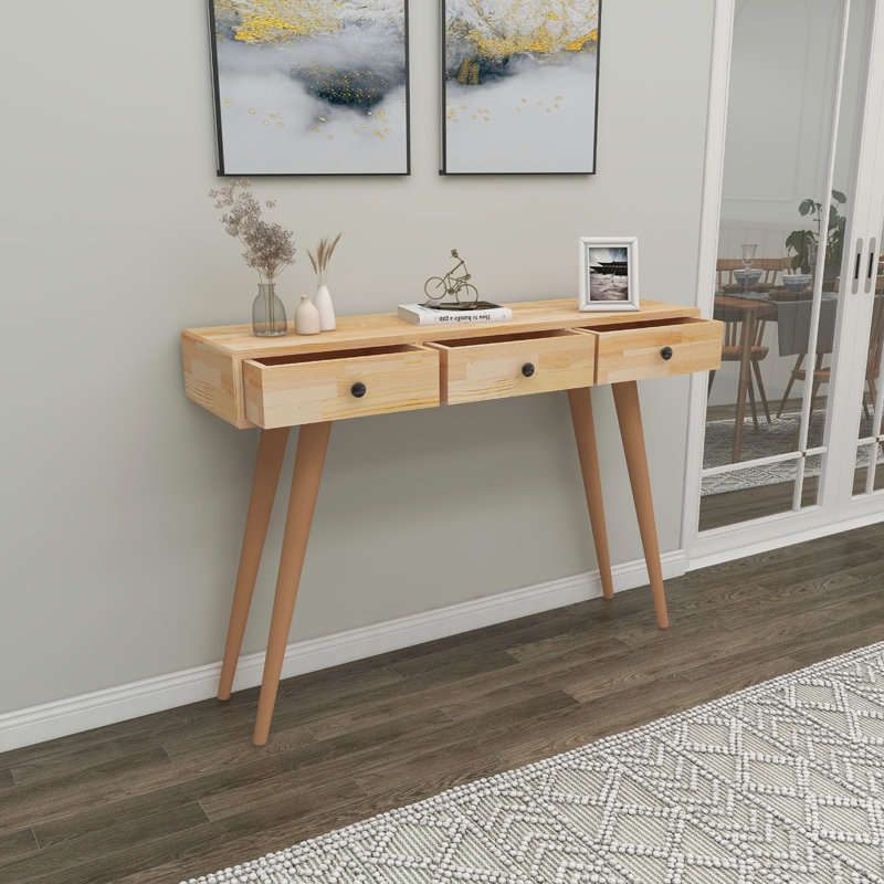 Console Table 110Cm Pine Solid Wood Ashwini, Natural