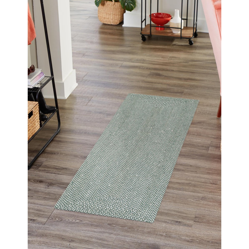 Tapis contemporain Aideen - vert, Tapis de couloir 2 pi x 8 pi