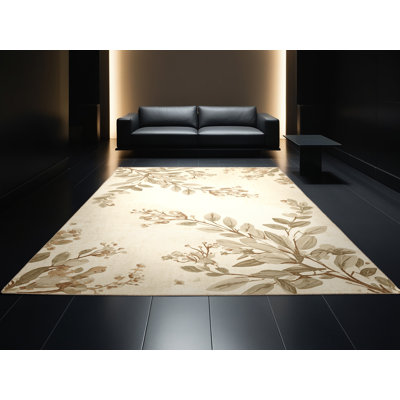 Machine Washable Orlandra Mistletoe French Country Vintage Look Rug in Beige – Beige Binding