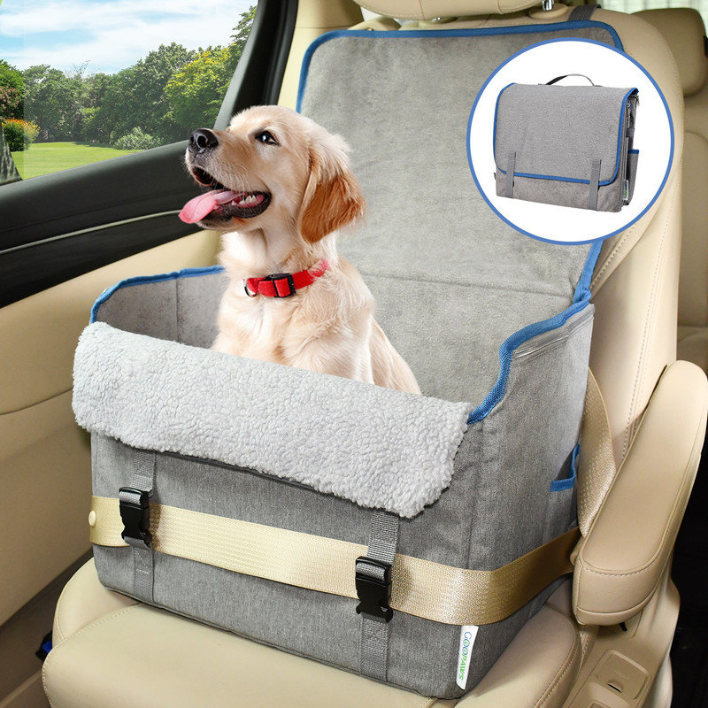 Jespet GOOPAWS Briefcase Shape Dog Booster Car Seat, Grey, Gray