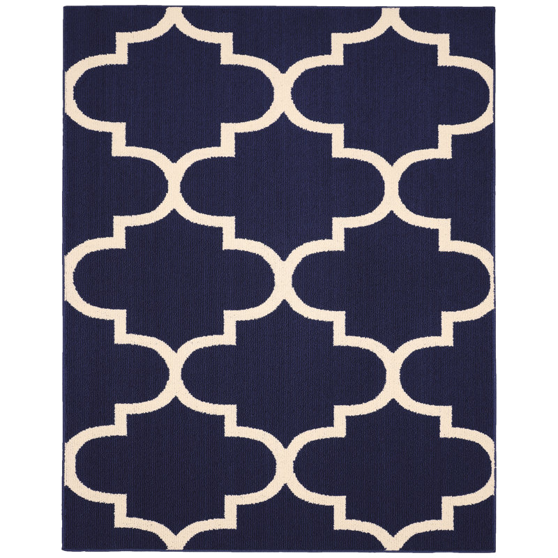 Tapis indigo / ivoire touffeté à motif abstrait Mbagaya, Rectangle 8 pi x 10 pi
