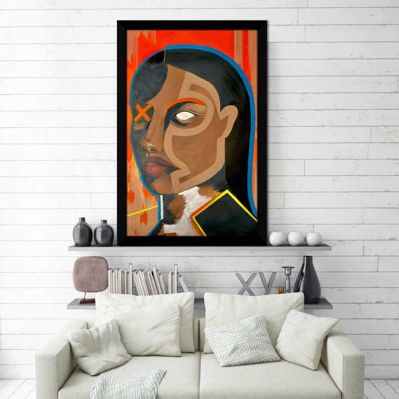«Fearless (Vertical)» par Cassie Studios - Peinture, Cadre noir, H 27,5 po x l 21,5 po x P 0,75 po