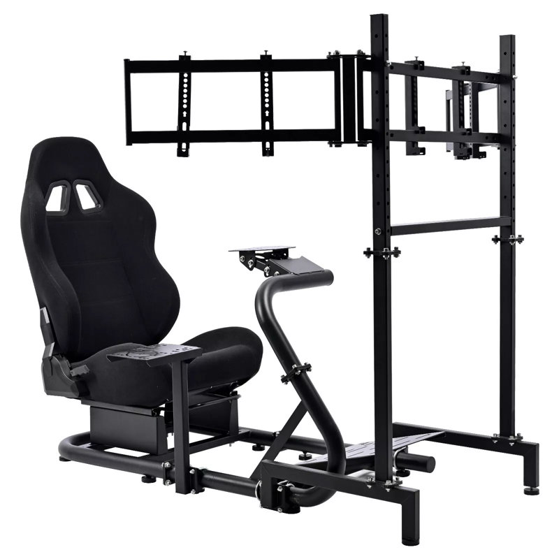  Racing Simulator Cockpit Stand With Triple Monitor Stand And Seat Fit Logitech G920 G29 Fanatec Thrustmaster